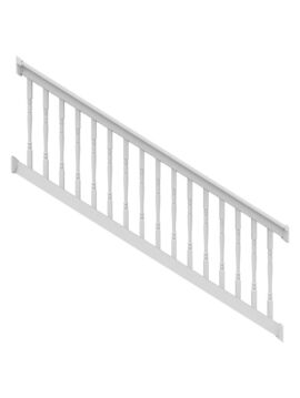 36" H x 8' L White Vinyl T Style w/ Turned Baluster STAIR Railing 